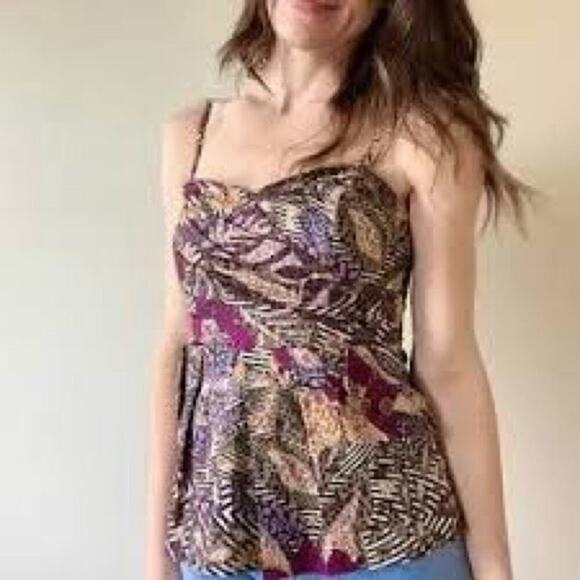 Fei Tops - Anthropologie womens fei Tropical Floral Peplum Sweetheart Bustier resortwear